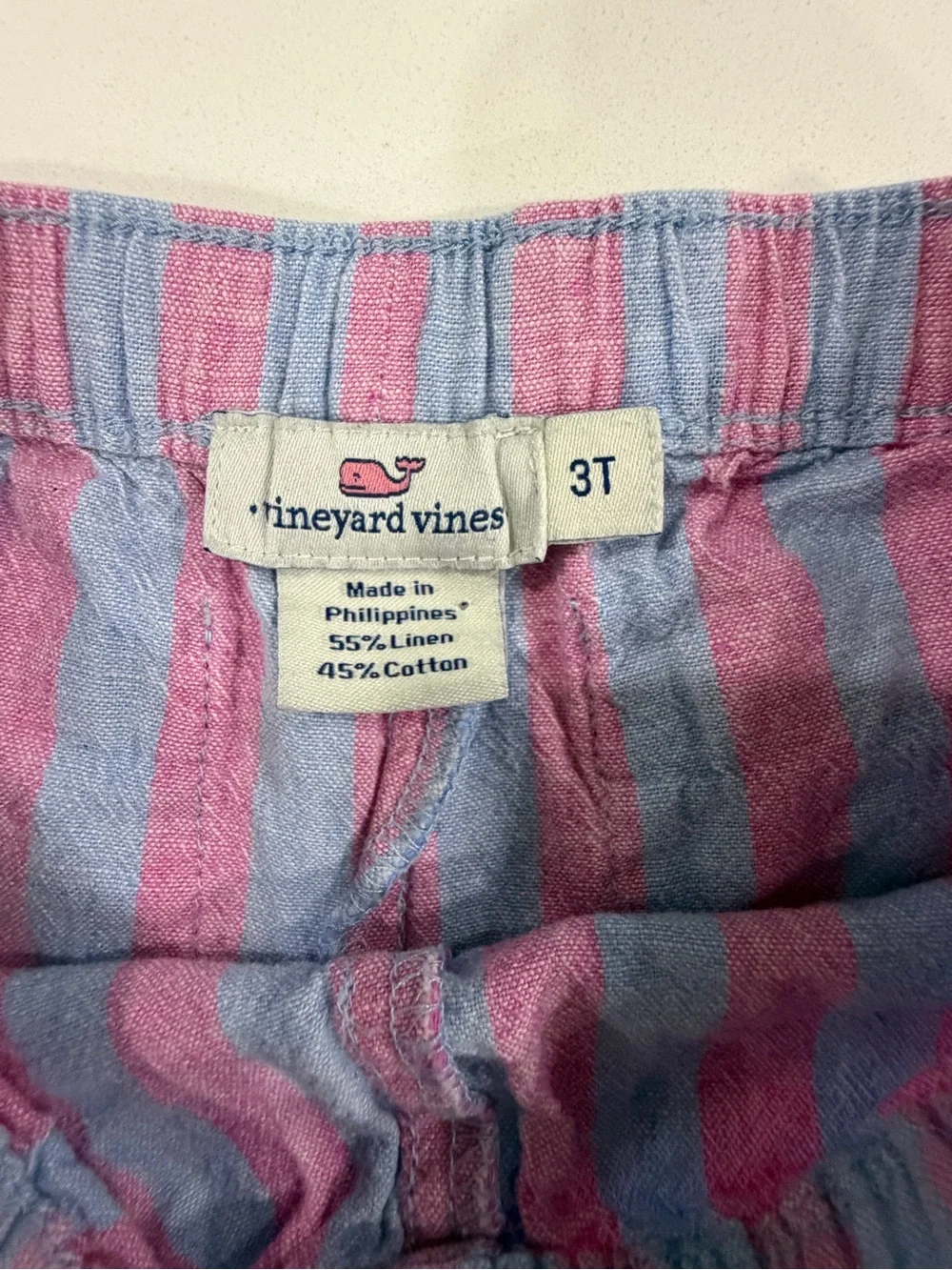 Vineyard Vines Girls Linen Cotton Striped Pull On Shorts Blue Pink 3T